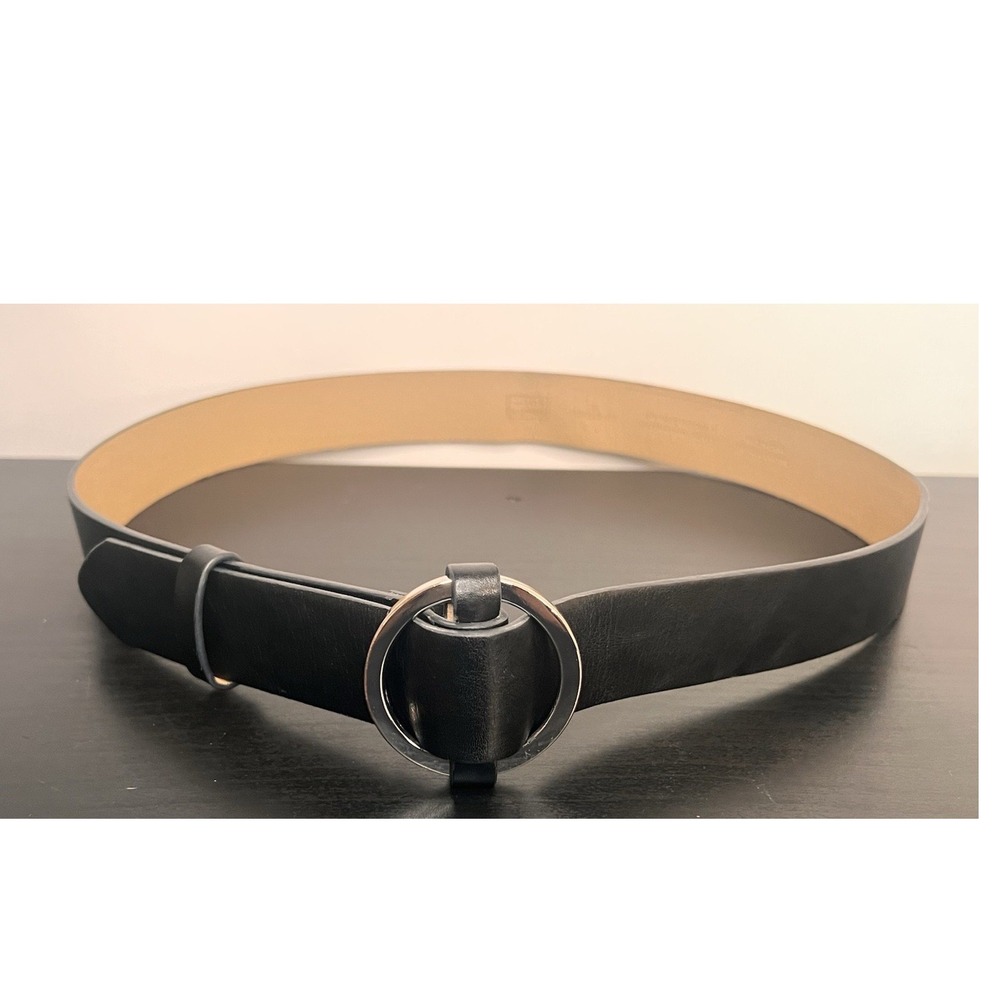14th&Union Black Trouser Belt Silver O Ring Loop Round Buckle Faux Leather Small